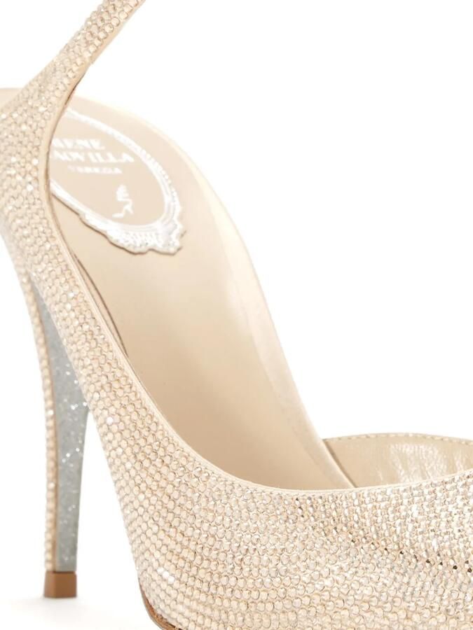 René Caovilla 80 mm pumps verfraaid met kristallen en spiraalvormig bandje Goud - Foto 3