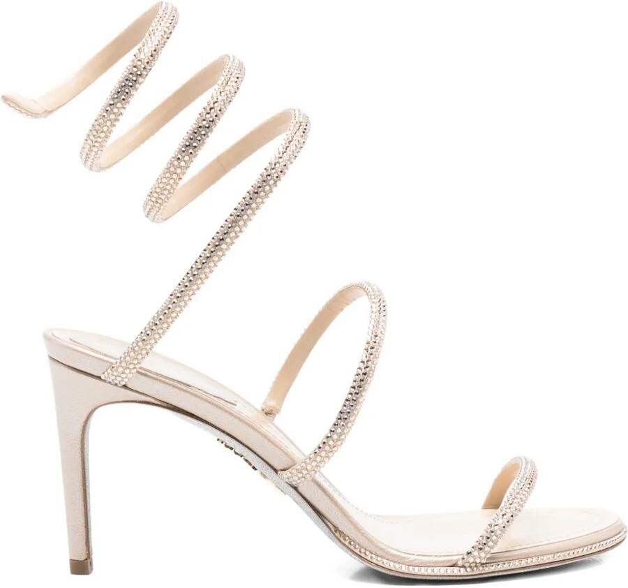 René Caovilla 80 mm sandalen met stras Beige