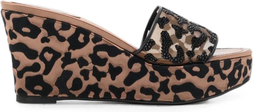 René Caovilla Allura sandalen met sleehak en luipaard-print Beige