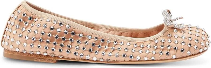 René Caovilla Ballerina's verfraaid met stras Beige
