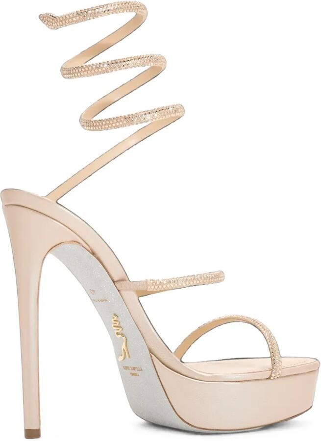 René Caovilla Cleo sandalen met plateauzool en verfraaid met stras Beige