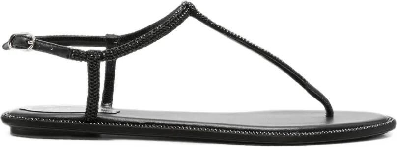 René Caovilla Diana leren sandalen met kristallen Zwart