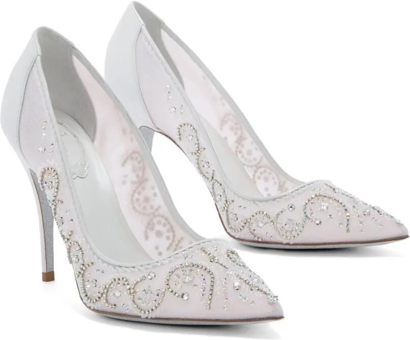 René Caovilla Jahanara mesh pumps verfraaid met kristallen Wit - Foto 3