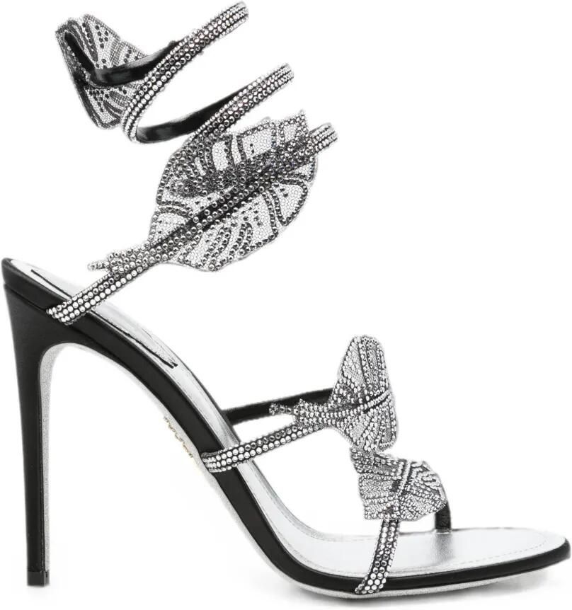 René Caovilla Leaf sandalen met hak en verfraaid met kristallen Zilver