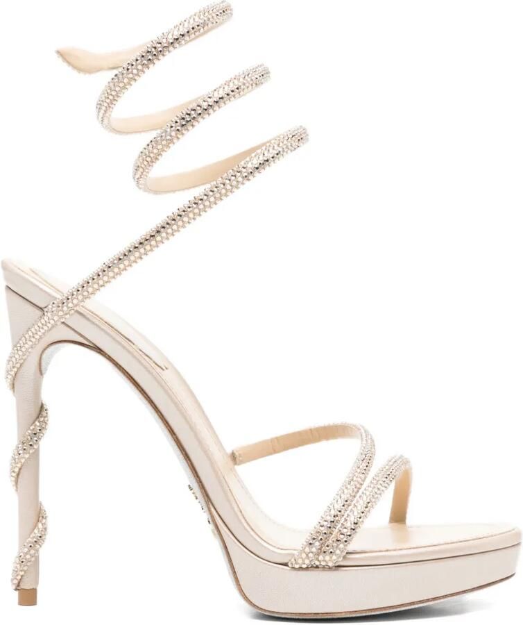 René Caovilla Margot verfraaide spiraal sandalen met hak Beige