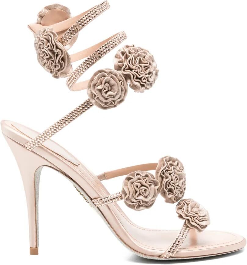 René Caovilla Rosalia sandalen met bloemapplicatie Beige