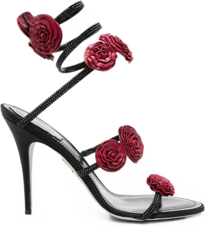 René Caovilla Rosalia sandalen verfraaid met bloemen Zwart