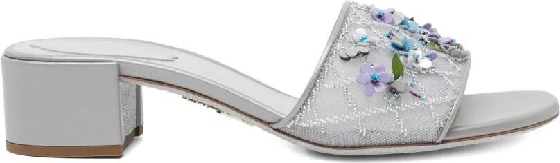 René Caovilla Sandalen met bloem-applicatie Zilver