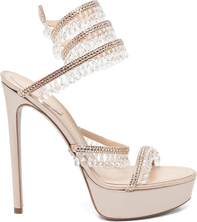 René Caovilla Sandalen met hak en stras Beige