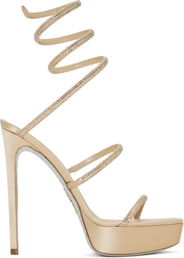 René Caovilla Sandalen met plateauzool verfraaid met kristallen Beige