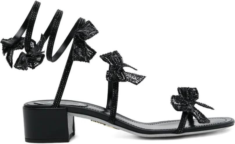 René Caovilla Sandalen verfraaid met kristallen en bloemen Zwart