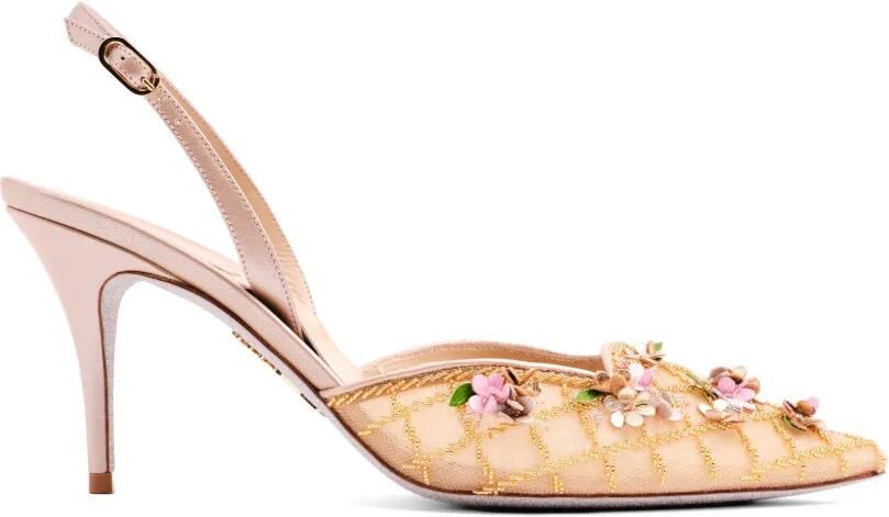 René Caovilla Slingback pumps verfraaid met bloemen Beige