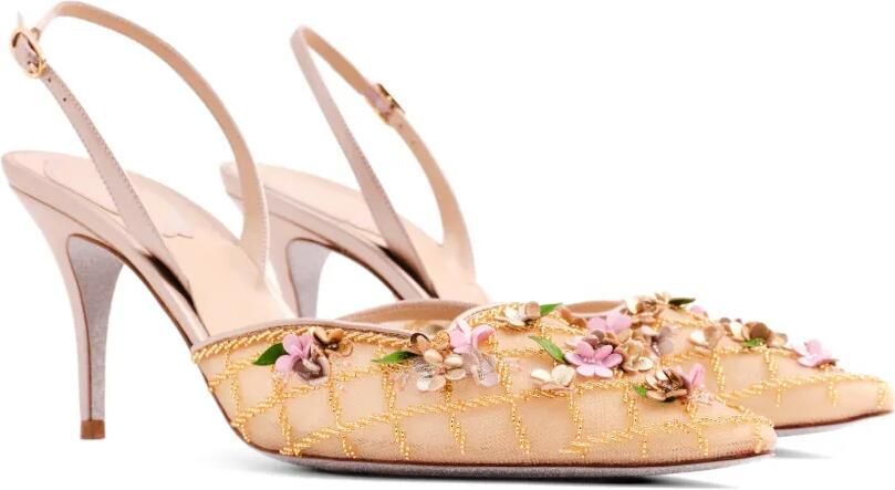 René Caovilla Slingback pumps verfraaid met bloemen Beige - Foto 3