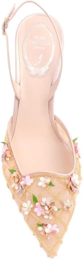 René Caovilla Slingback pumps verfraaid met bloemen Beige - Foto 4