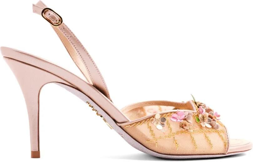 René Caovilla Slingback sandalen verfraaid met bloemen Beige