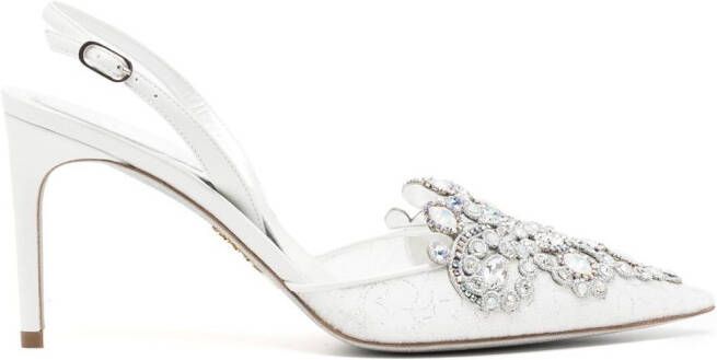 René Caovilla Slingback pumps verfraaid met kant Wit