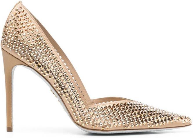 René Caovilla Pumps verfraaid met Swarovski kristallen Beige