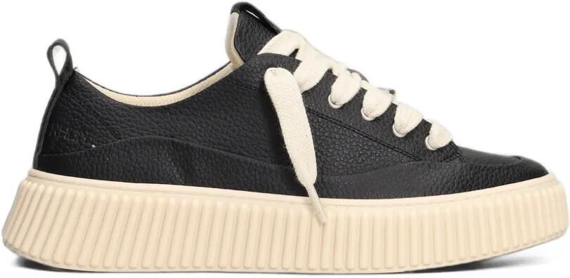 Rhun Chunky low-top sneakers van leer met korrelstructuur Zwart