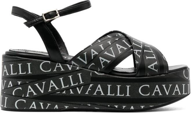 Roberto Cavalli Sandalen met sleehak Zwart