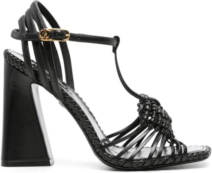 Roberto Cavalli Leren sandalen met geweven bandjes Zwart