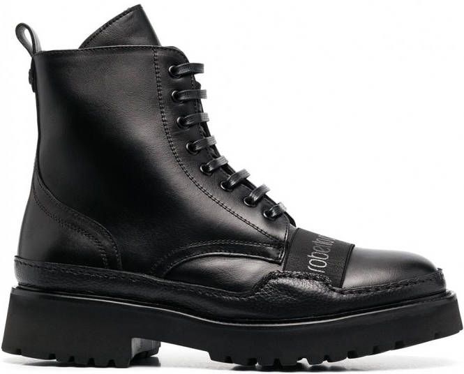 Roberto Cavalli Laarzen met logopatch heren leer leer rubber Schapenhuid Shearling 45 Zwart