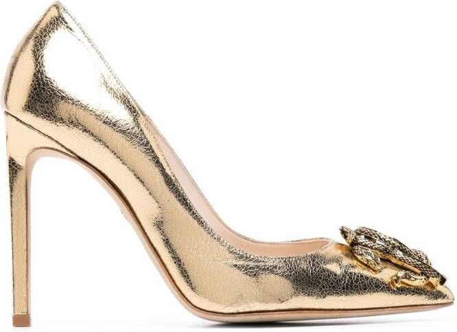 Roberto Cavalli Pumps met logoplakkaat Goud