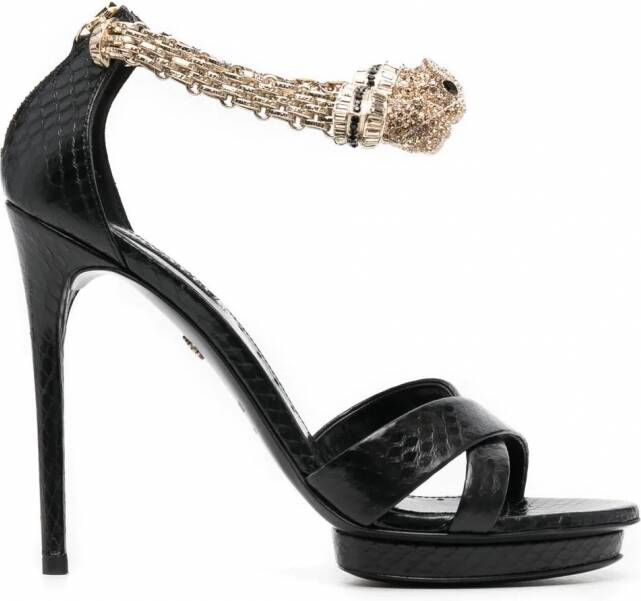 Roberto Cavalli Panther sandalen met slangenhuid-effect Zwart