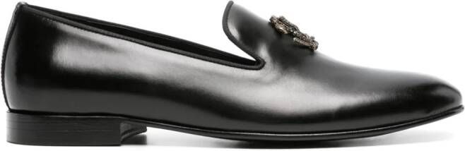 Roberto Cavalli Leren loafers met RC plakkaat Zwart