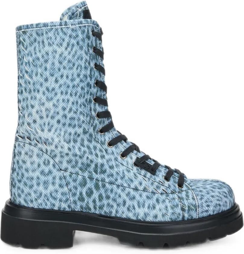Roberto Cavalli Combat boots met luipaard-print en veters Blauw