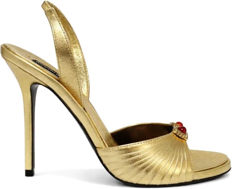 Roberto Cavalli Geplooide sandalen verfraaid met juwelen Goud