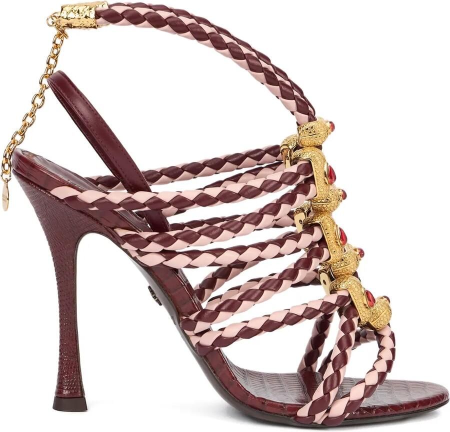 Roberto Cavalli Gevlochten leren sandalen verfraaid met kristallen Rood
