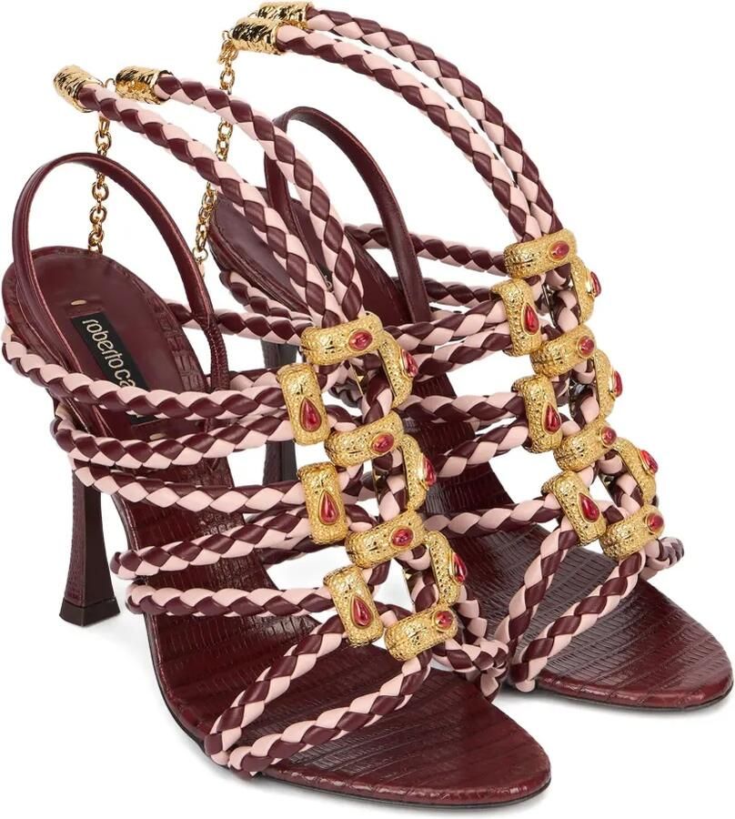 Roberto Cavalli Gevlochten leren sandalen verfraaid met kristallen Rood - Foto 3