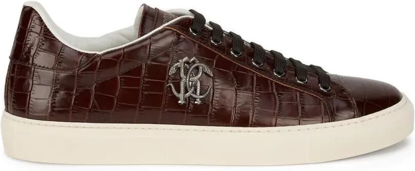 Roberto Cavalli Leren low-top sneakers met monogram en krokodillen-reliëf Bruin