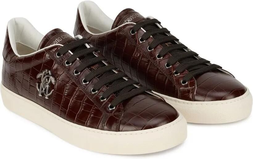 Roberto Cavalli Leren low-top sneakers met monogram en krokodillen-reliëf Bruin - Foto 3