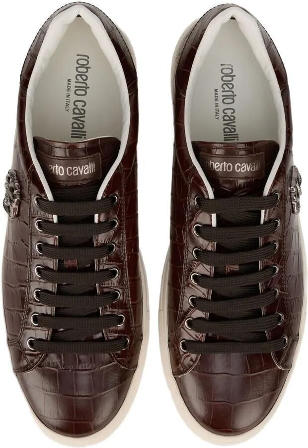 Roberto Cavalli Leren low-top sneakers met monogram en krokodillen-reliëf Bruin - Foto 2