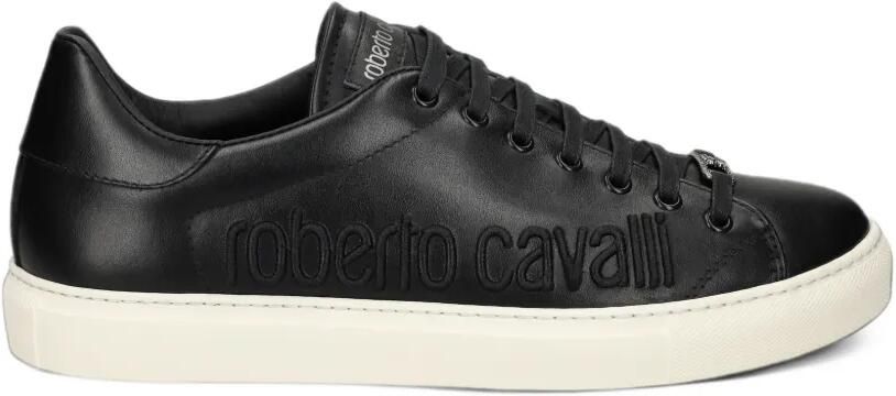 Roberto Cavalli logo-embossed leather sneakers Zwart