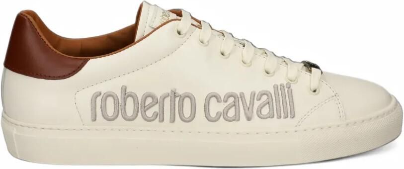 Roberto Cavalli logo-embroidered leather sneakers Beige