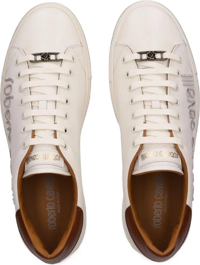 Roberto Cavalli logo-embroidered leather sneakers Beige - Foto 2