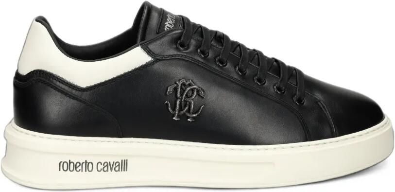 Roberto Cavalli logo-plaque leather sneakers Zwart