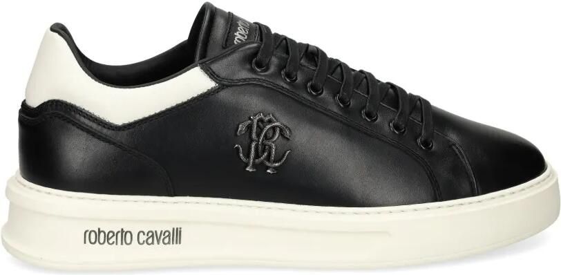 Roberto Cavalli logo-plaque leather sneakers Zwart