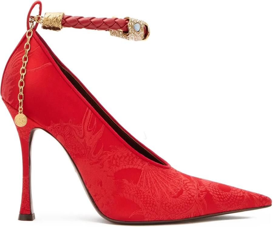 Roberto Cavalli Pumps met juwelen bandje en jacquard Rood