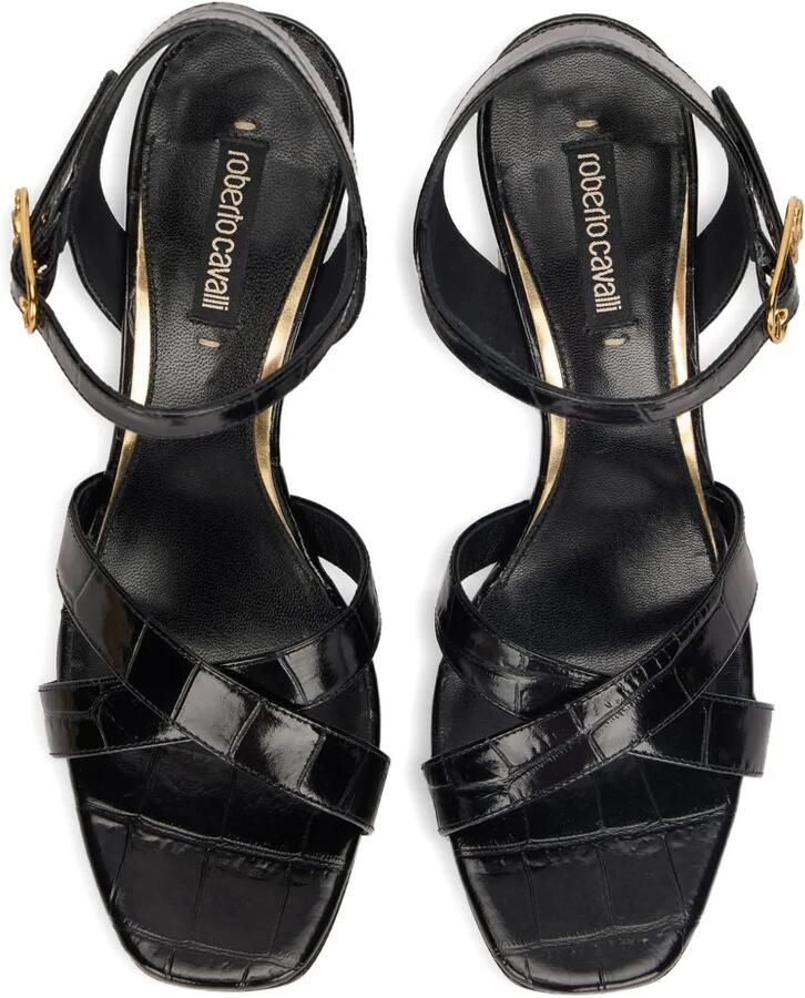 Roberto Cavalli Sandalen met gekruiste bandjes en krokodillen-reliëf Zwart - Foto 3