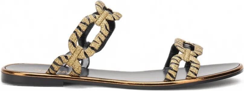 Roberto Cavalli Sandalen met ketting en tijger-print Goud