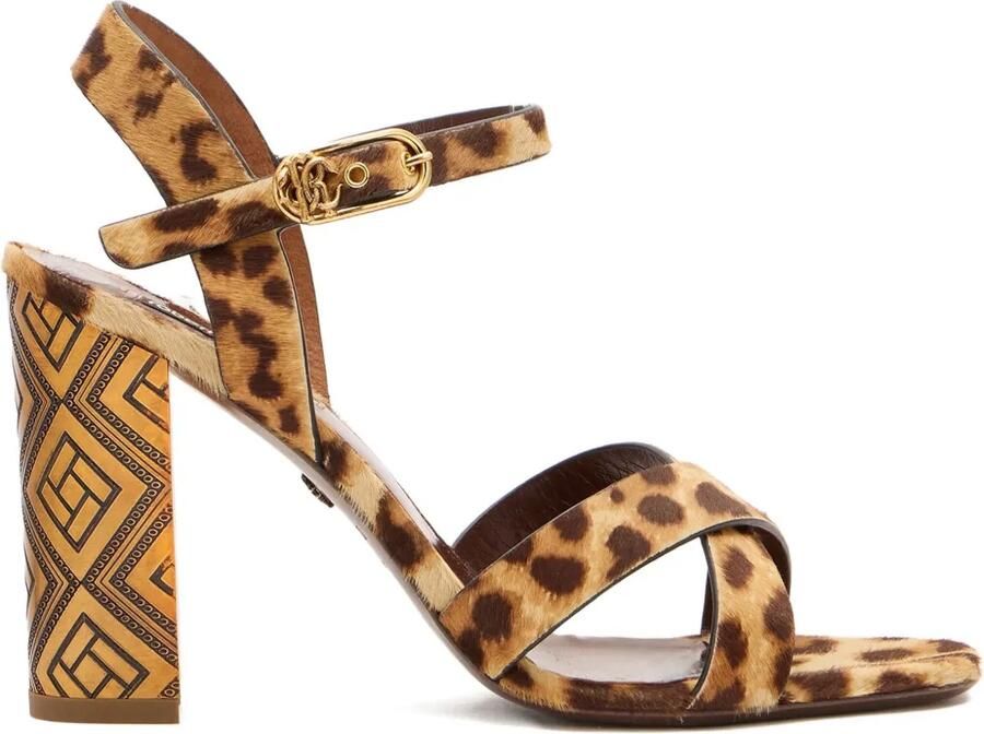 Roberto Cavalli Sandalen met kruisbandjes en luipaardprint Bruin
