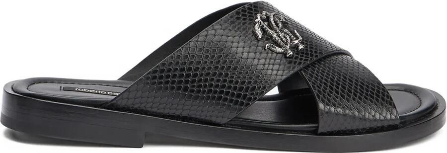 Roberto Cavalli Sandalen met slangenleer-effect en logoplakkaat Zwart