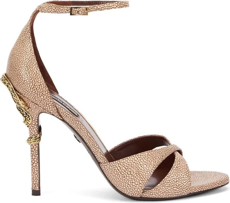 Roberto Cavalli Sandalen met slangenpatroon en stingray-effect Beige