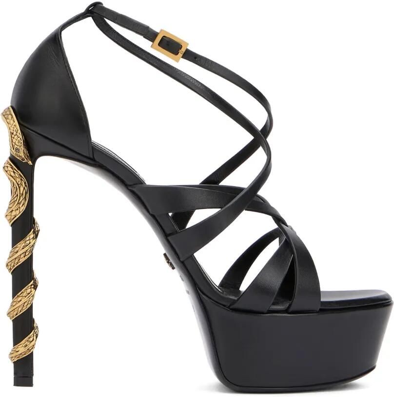 Roberto Cavalli Serpentine stiletto sandalen Zwart