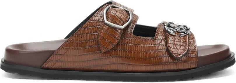 Roberto Cavalli Slippers met gespsluiting en krokodillen-reliëf Bruin