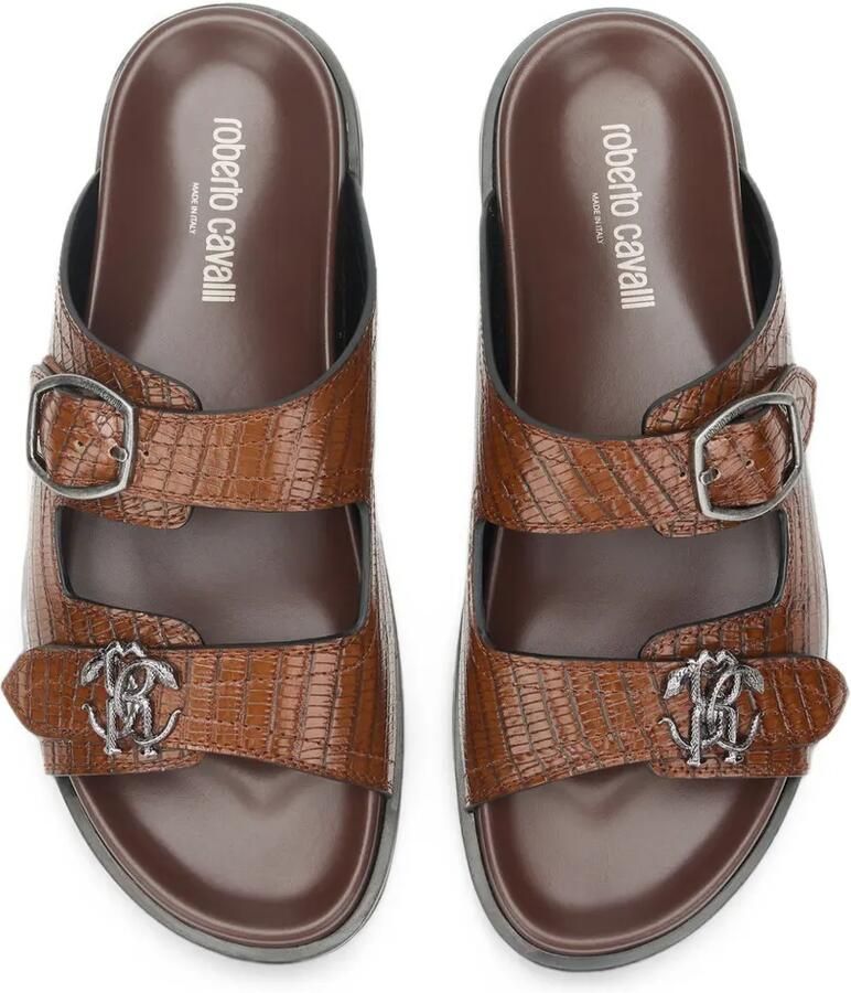 Roberto Cavalli Slippers met gespsluiting en krokodillen-reliëf Bruin - Foto 2