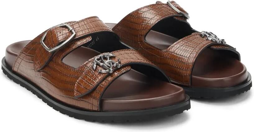 Roberto Cavalli Slippers met gespsluiting en krokodillen-reliëf Bruin - Foto 4